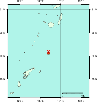 推定した震源の位置