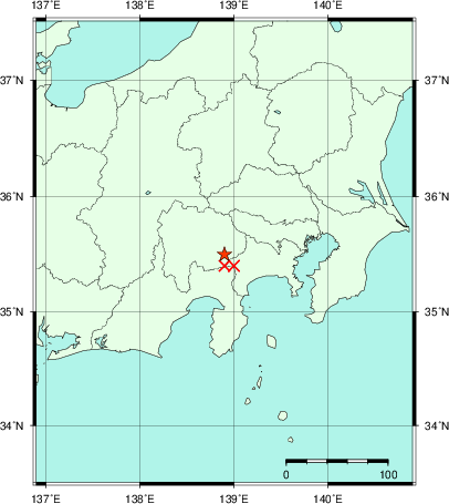 推定した震源の位置
