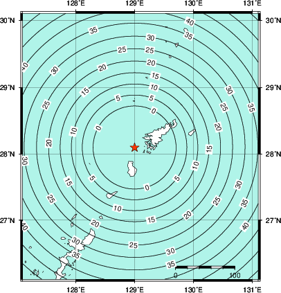 緊急地震速報第1報提供から主要動到達までの時間及び推計震度分布図