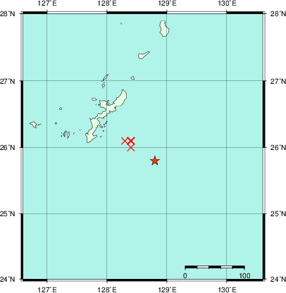推定した震源の位置