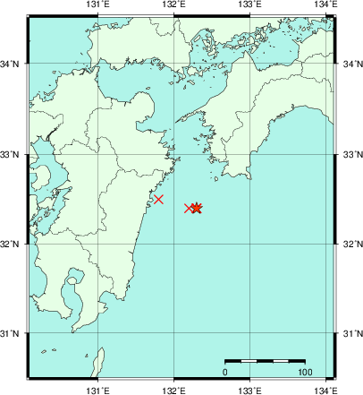 推定した震源の位置