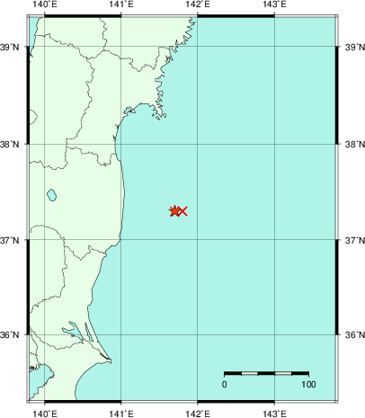 推定した震源の位置