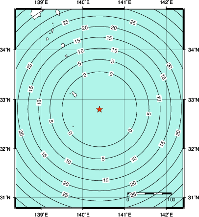 緊急地震速報第1報提供から主要動到達までの時間及び推計震度分布図