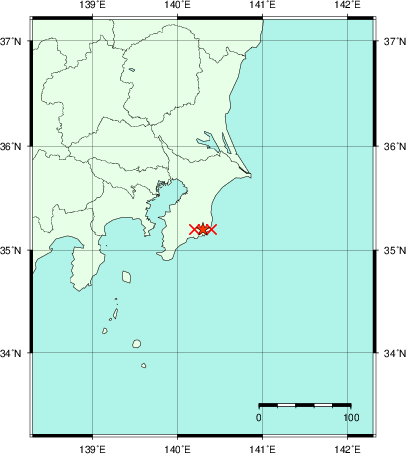 推定した震源の位置