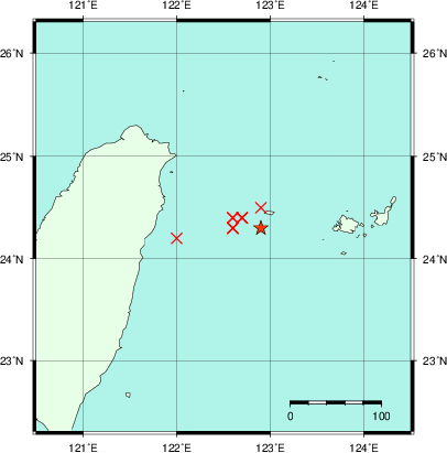推定した震源の位置