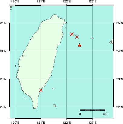 推定した震源の位置