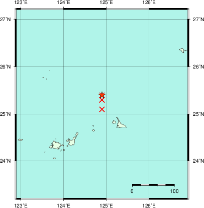 推定した震源の位置
