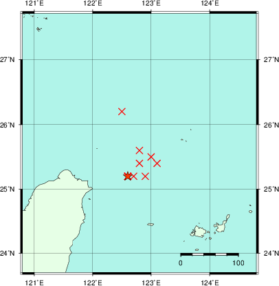 推定した震源の位置