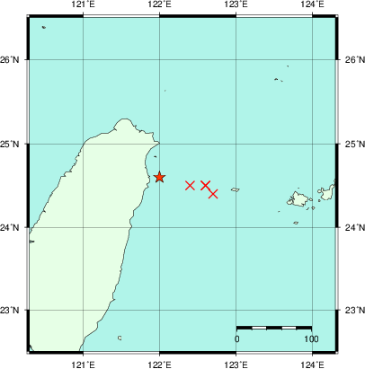 推定した震源の位置