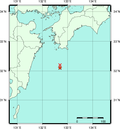 推定した震源の位置