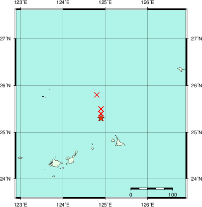 推定した震源の位置