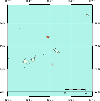 推定した震源の位置