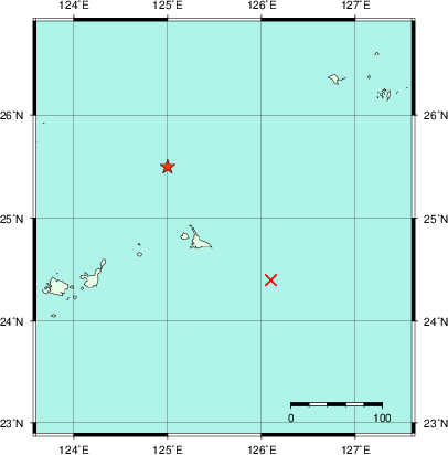推定した震源の位置