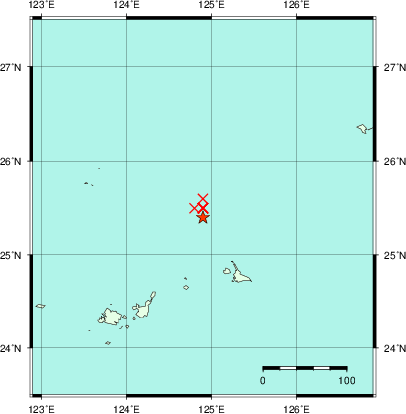 推定した震源の位置