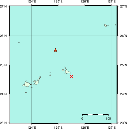 推定した震源の位置