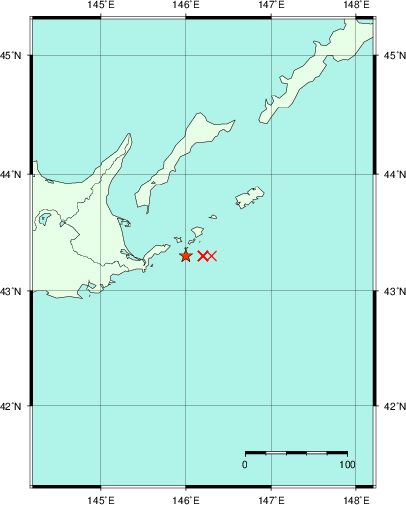 推定した震源の位置