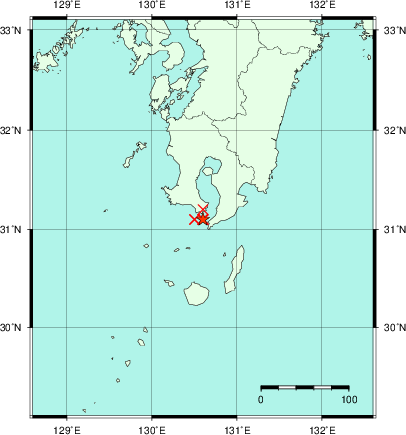 推定した震源の位置