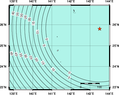 緊急地震速報第1報提供から主要動到達までの時間及び推計震度分布図