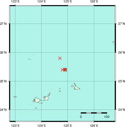 推定した震源の位置