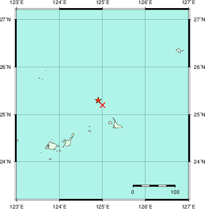 推定した震源の位置