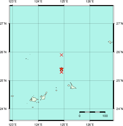 推定した震源の位置