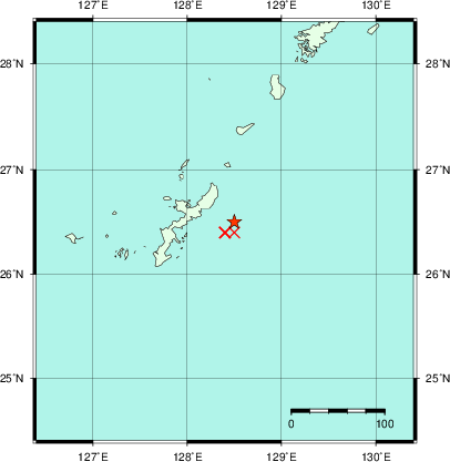 推定した震源の位置