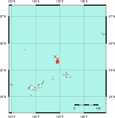 推定した震源の位置