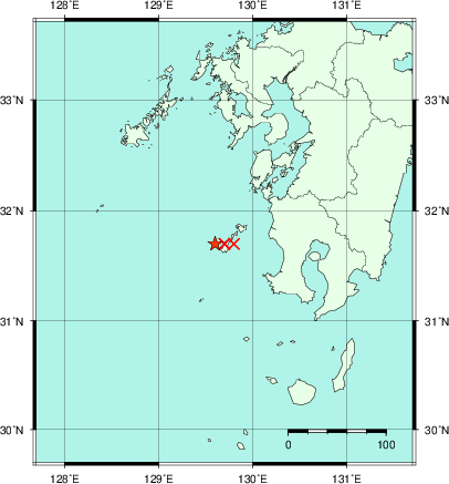 推定した震源の位置