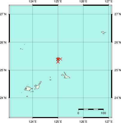 推定した震源の位置