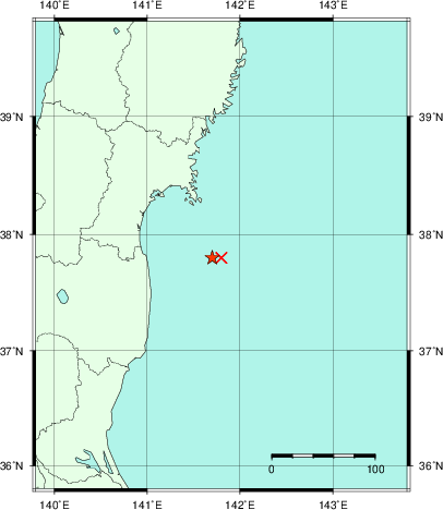 推定した震源の位置