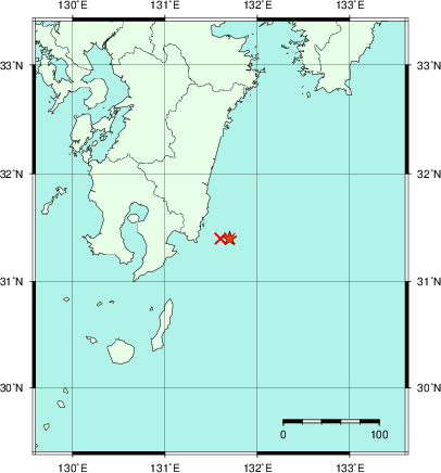 推定した震源の位置