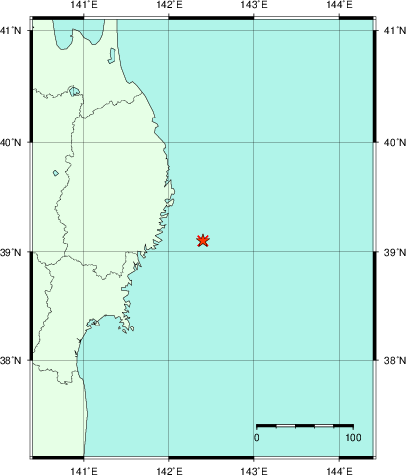 推定した震源の位置