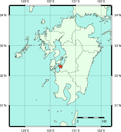 推定した震源の位置