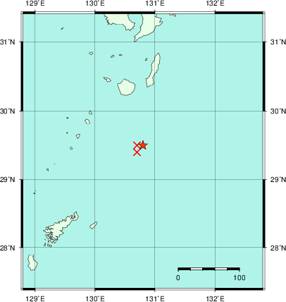 推定した震源の位置