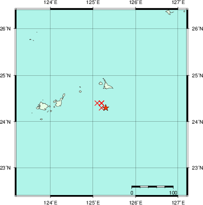 推定した震源の位置