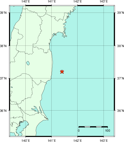推定した震源の位置