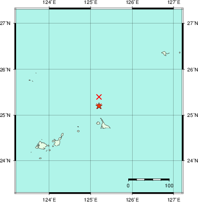 推定した震源の位置