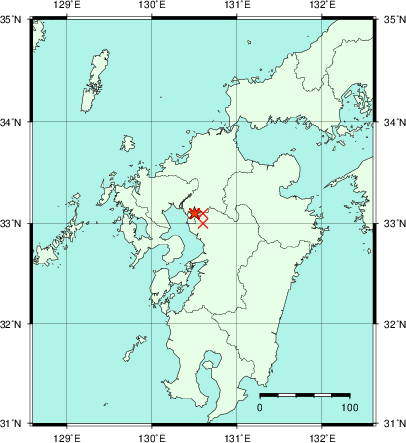 推定した震源の位置