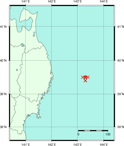 推定した震源の位置