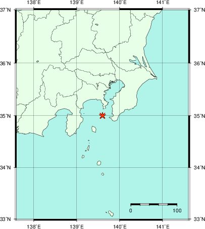 推定した震源の位置