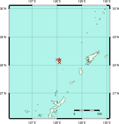 推定した震源の位置