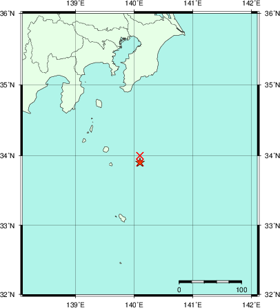 推定した震源の位置