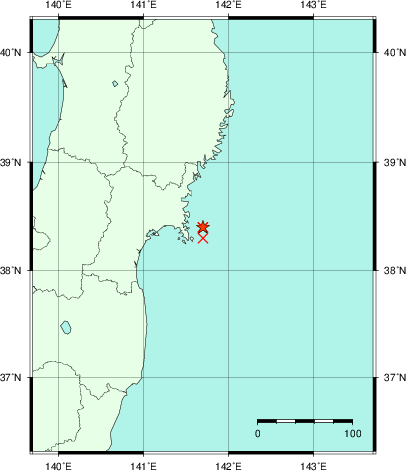 推定した震源の位置