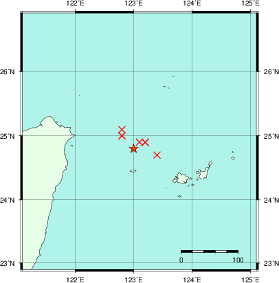 推定した震源の位置