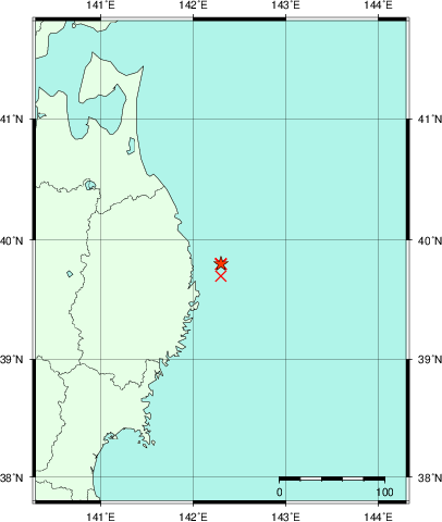 推定した震源の位置