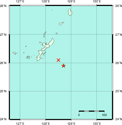 推定した震源の位置