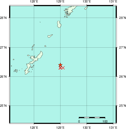 推定した震源の位置