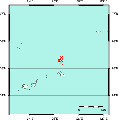推定した震源の位置