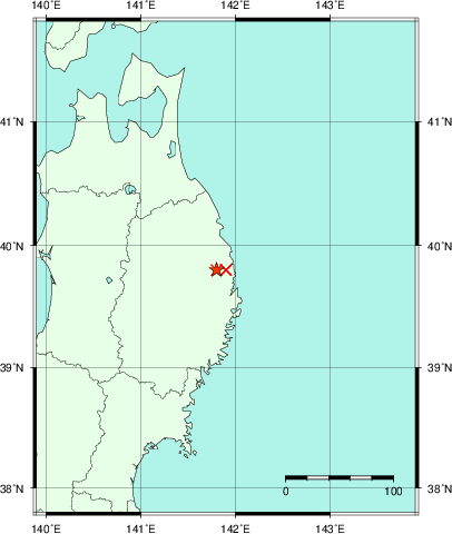 推定した震源の位置