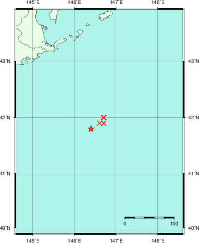 推定した震源の位置